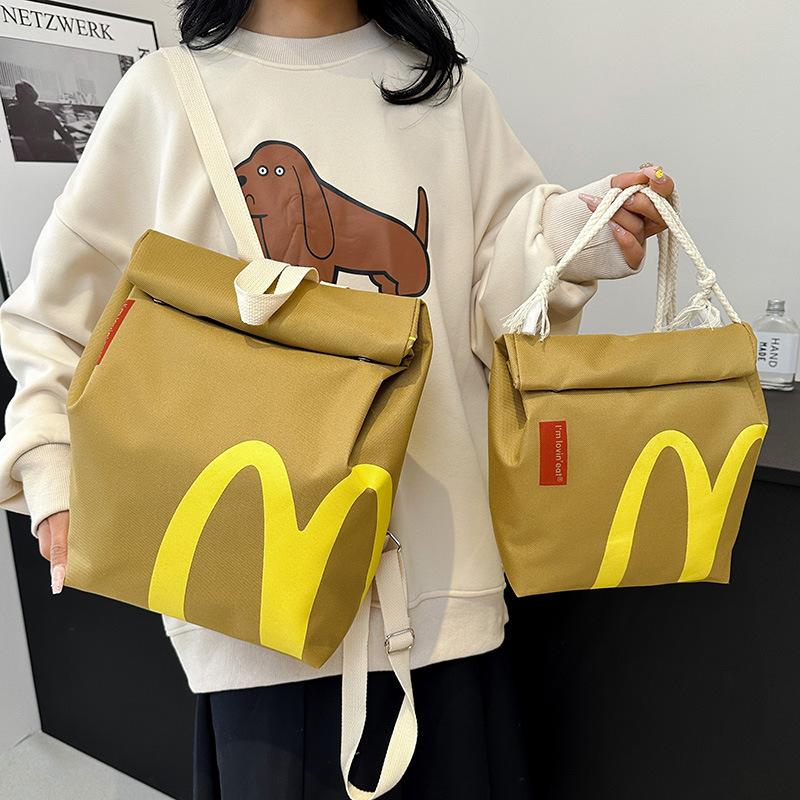 Mcdonald's Starbucks Canvas Backpack Large Capacity, Personality Shoulder Messenger Bag Casual Backpack Laptop Bag Light Travel for Women Men