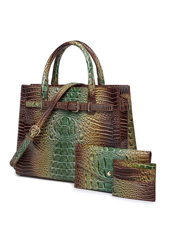 Women's Fashionable Crocodile Embossed Handbag & Wristlet & Coin Purse, Casual Versatile Shoulder Bag Set for Daily Used, Trendy High-quality Daily Commuting Bag