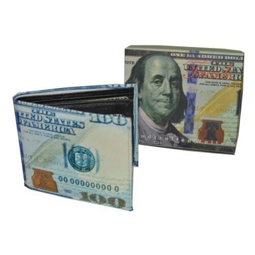 Leatherboss Men's Bifold Exotic Wallet with Hundred Dollar Bill Design and Gift Box