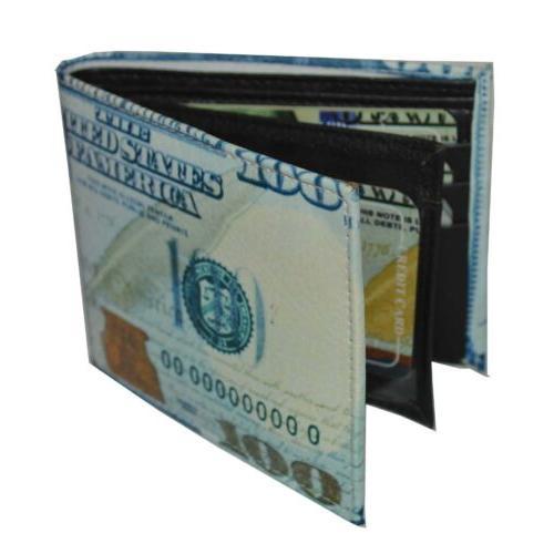 Leatherboss Men's Bifold Exotic Wallet with Hundred Dollar Bill Design and Gift Box