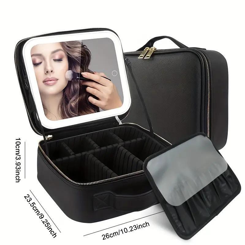 Large Cosmetic Organizer, 1 Count Makeup Bag with Detachable Light-up Mirror, Waterproof Makeup Bag with Adjustable Dividers, Spacious Storage Bag