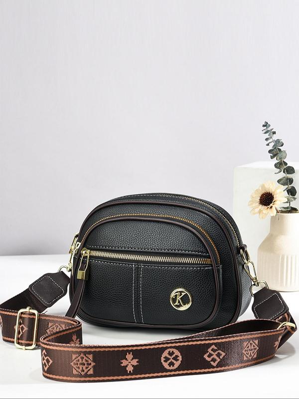 Women's Fashionable Classic Solid Color Handbag with Wide Strap, Casual Pu Leather Designer Crossbody Bag for Daily Used, Trendy Versatile High-quality Daily Commuting Bag