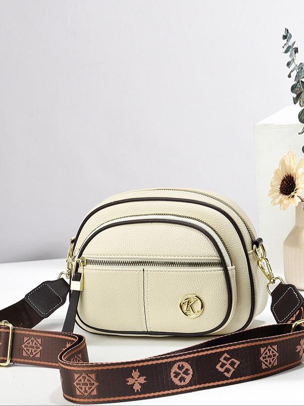 Women's Fashionable Classic Solid Color Handbag with Wide Strap, Casual Pu Leather Designer Crossbody Bag for Daily Used, Trendy Versatile High-quality Daily Commuting Bag