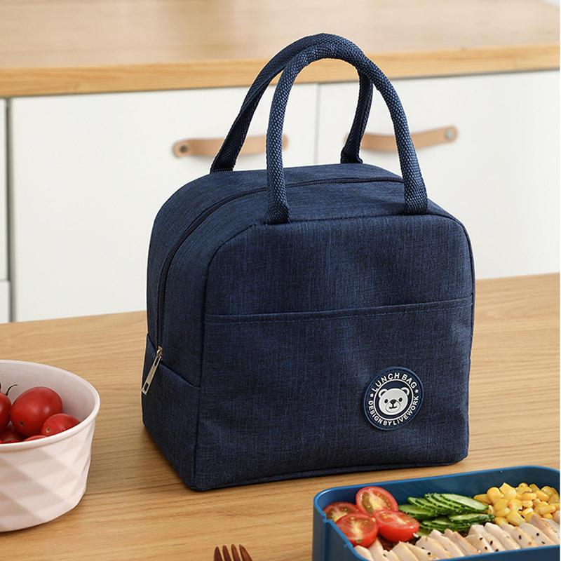 Lunch Bag with Handle, 1 Count Portable Insulated Lunch Bag with Bear Pattern, Waterproof Lunch Box Bag for School Kitchen Picnic Office