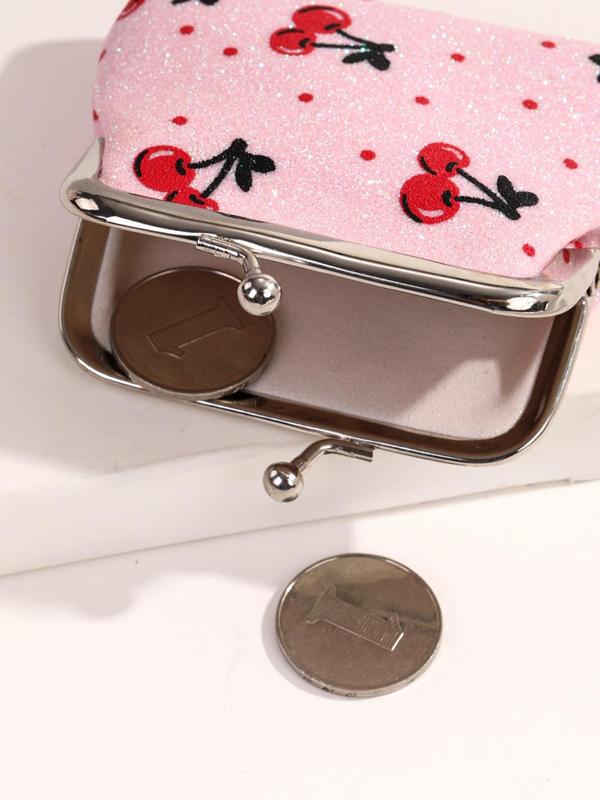 Fall 2024 New Trendy Cherry Pattern Coin Purse for Women, Cute Storage Wallet As Gift, Kiss Lock Buckle Small Stuff Storage Bag for Daily Outfit Accessories