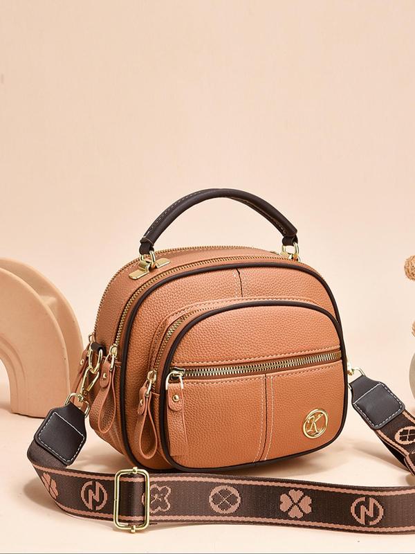 Women's Fashionable Classic Solid Color Handbag with Wide Strap, Casual Pu Leather Designer Crossbody Bag for Daily Used, Trendy Versatile High-quality Daily Commuting Bag