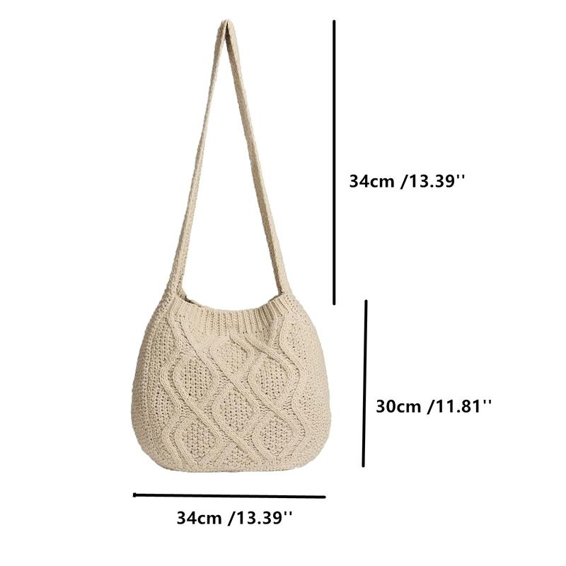 Women's Minimalist Solid Color Crochet Shoulder Bag, Simple Design Plain Crossbody Bag, Casual Fashionable Knitting Bag, Large knit Bag Tote Bag Handbags