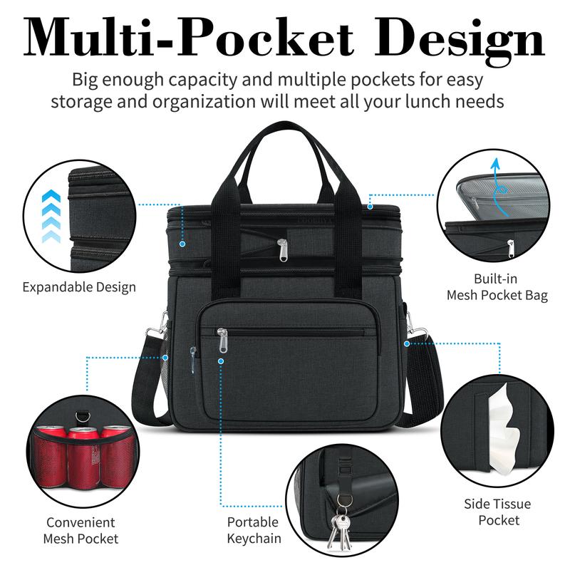 Coobiiya 23L Large Capacity Expandable Insulated and Cooler Lunch Box for Men with 4 Ice packs&2 Snack Bags for Adult Women Work Picnic Camping lunch bag