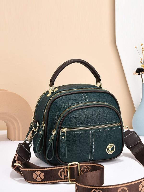 Women's Fashionable Classic Solid Color Handbag with Wide Strap, Casual Pu Leather Designer Crossbody Bag for Daily Used, Trendy Versatile High-quality Daily Commuting Bag