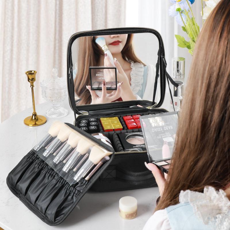 Large Cosmetic Organizer, 1 Count Makeup Bag with Detachable Light-up Mirror, Waterproof Makeup Bag with Adjustable Dividers, Spacious Storage Bag