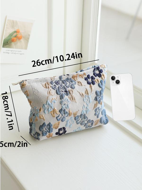 Floral Pattern Makeup Bag, Portable Large Capacity Cosmetic Storage Bag, Travel Toiletry Bag, Zipper Makeup Organizer Pouch, Versatile Storage Bag for Travel, Gym, Office, Home