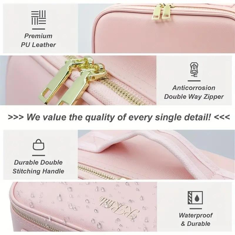 Large Cosmetic Organizer, 1 Count Makeup Bag with Detachable Light-up Mirror, Waterproof Makeup Bag with Adjustable Dividers, Spacious Storage Bag