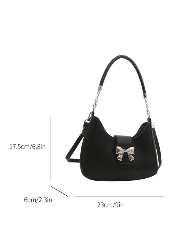 Minimalist Temperament Bow Decorated Shoulder Bag, 2024 New Style Solid Color Crossbody Bag with Adjustable Strap for Work & Daily Used, Casual Trendy Versatile High-quality Affordable Luxury Bag