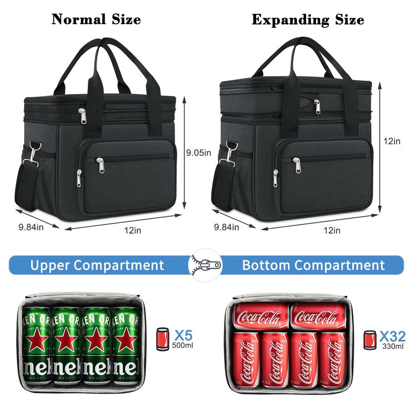 Coobiiya 23L Large Capacity Expandable Insulated and Cooler Lunch Box for Men with 4 Ice packs&2 Snack Bags for Adult Women Work Picnic Camping lunch bag