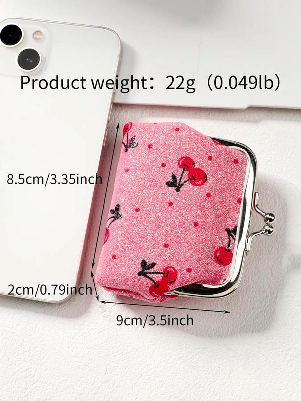 Fall 2024 New Trendy Cherry Pattern Coin Purse for Women, Cute Storage Wallet As Gift, Kiss Lock Buckle Small Stuff Storage Bag for Daily Outfit Accessories