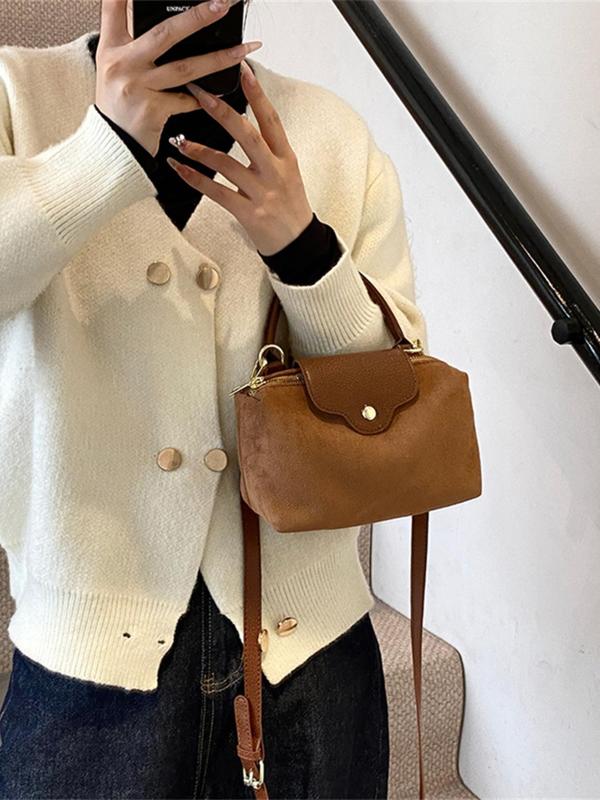 Women's Solid Color Suede Crossbody Bag, Fashionable Shoulder Bag for Daily Used, Casual Trendy Versatile High-quality Daily Commuting Bag