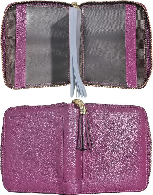 Womens Credit Card Holder Wallet Zip Leather Card Case RFID Blocking (Purple)