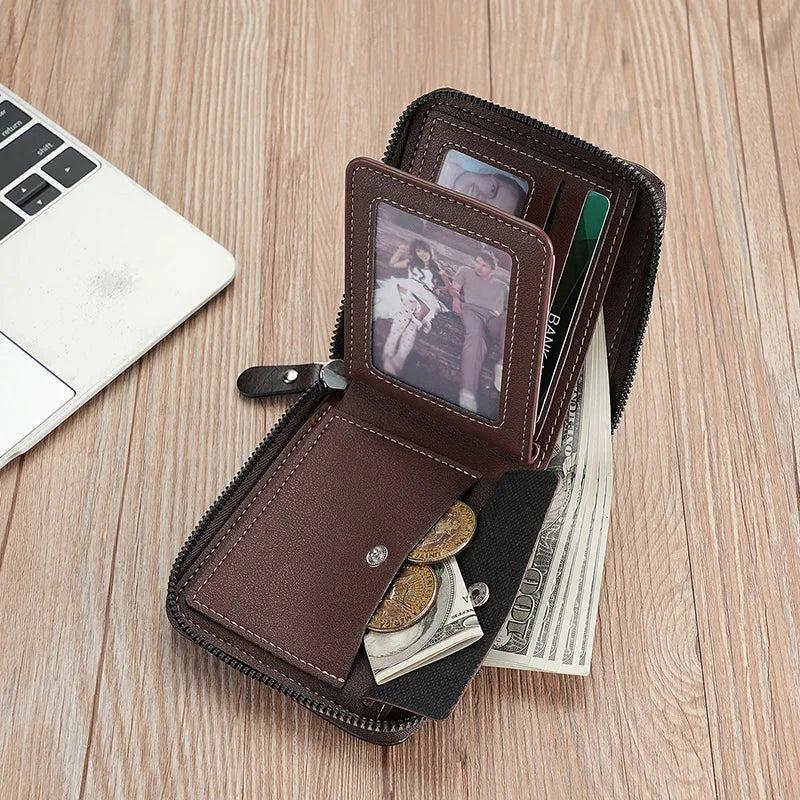 Leather Men’s Wallet Luxury Mens Purse Male Zipper Card Holders with Coin Pocket Rfid Wallets Gifts for Men Money Bag