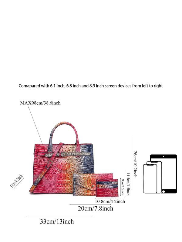 Women's Fashionable Crocodile Embossed Handbag & Wristlet & Coin Purse, Casual Versatile Shoulder Bag Set for Daily Used, Trendy High-quality Daily Commuting Bag