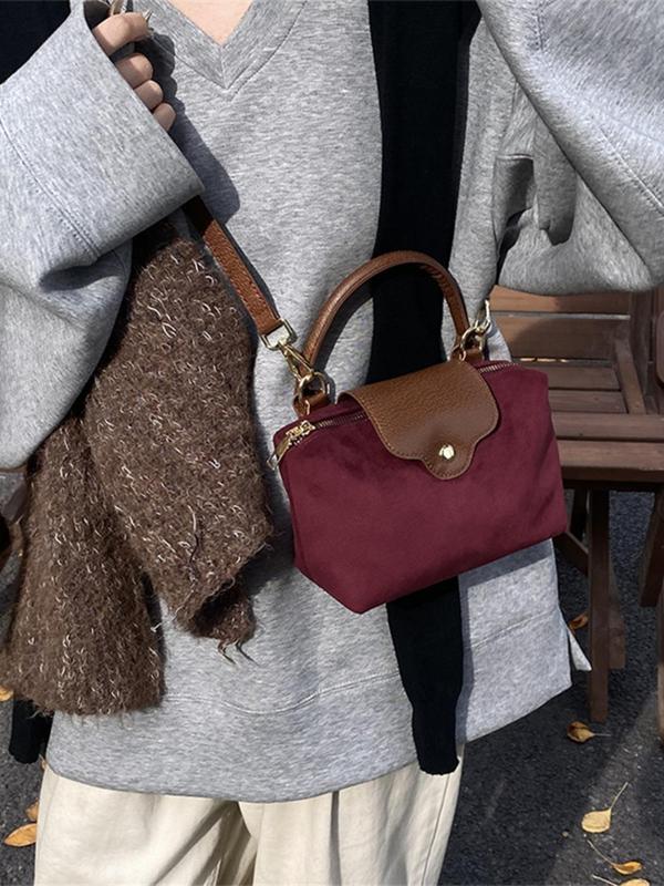 Women's Solid Color Suede Crossbody Bag, Fashionable Shoulder Bag for Daily Used, Casual Trendy Versatile High-quality Daily Commuting Bag