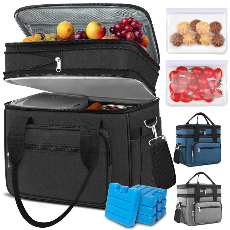 Coobiiya 23L Large Capacity Expandable Insulated and Cooler Lunch Box for Men with 4 Ice packs&2 Snack Bags for Adult Women Work Picnic Camping lunch bag