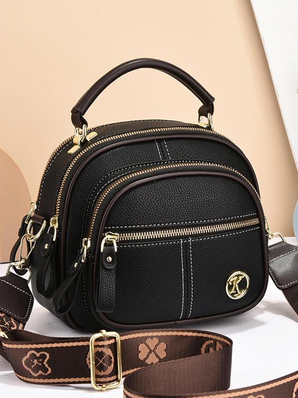 Women's Fashionable Classic Solid Color Handbag with Wide Strap, Casual Pu Leather Designer Crossbody Bag for Daily Used, Trendy Versatile High-quality Daily Commuting Bag