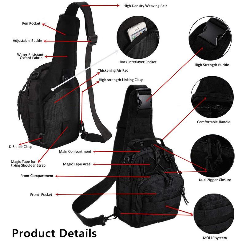 Portable Single Shoulder Strap Small Outdoor Chest Bag Travel, Hiking, Camping, Wanderers Sling Day Bag Black [shipped from USA]