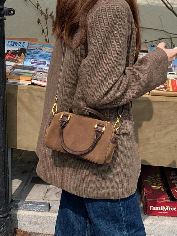 Women's Solid Color PU Leather Crossbody Bag, Fashionable Vintage Boston Bag for Daily Used, Casual Trendy Versatile High-quality Daily Commuting Bag