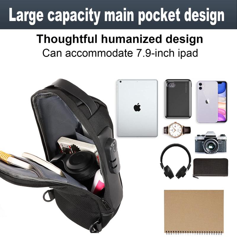 2024 Anti theft Crossbody Sling Bag,Waterproof Chest Daypack with USB Charging, Shoulder Backpack for Men&Women