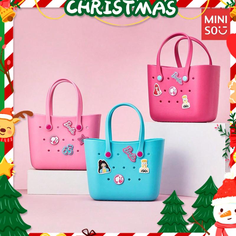 [Curated Christmas Gift]  Barbie Lunch Bag for Women - Cute Crocs Design, Durable Lunch Tote Bags for Girls, Suitable Size in Pink, Pale Pink, and Blue with Handle, Ideal for School, Work, and Barbie Daylight Shiny Series