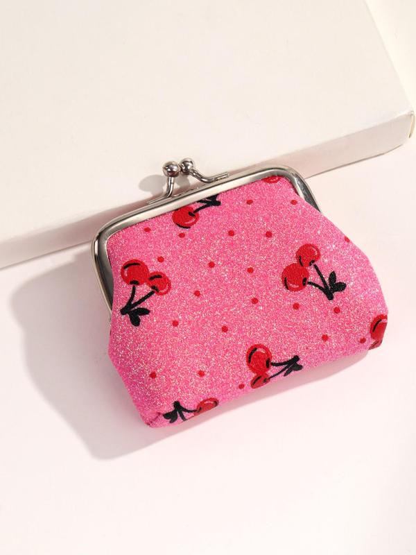 Fall 2024 New Trendy Cherry Pattern Coin Purse for Women, Cute Storage Wallet As Gift, Kiss Lock Buckle Small Stuff Storage Bag for Daily Outfit Accessories