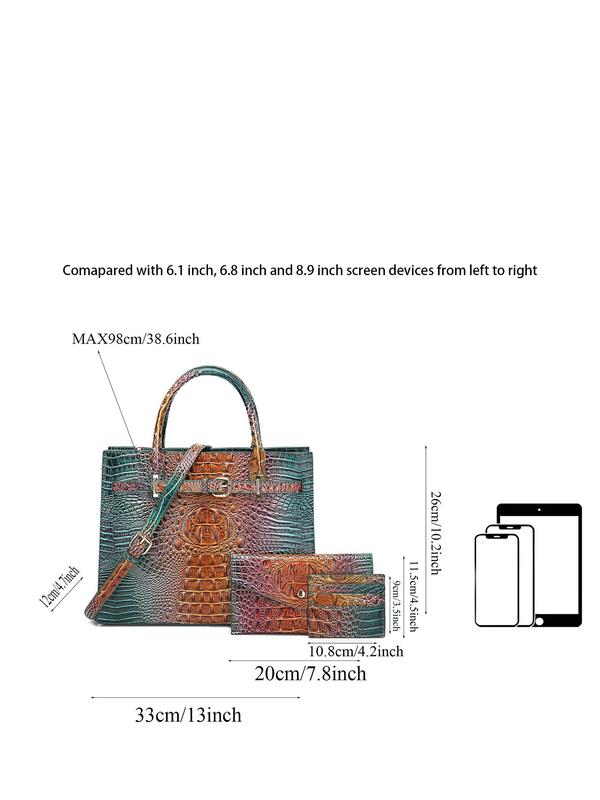 Women's Fashionable Crocodile Embossed Handbag & Wristlet & Coin Purse, Casual Versatile Shoulder Bag Set for Daily Used, Trendy High-quality Daily Commuting Bag