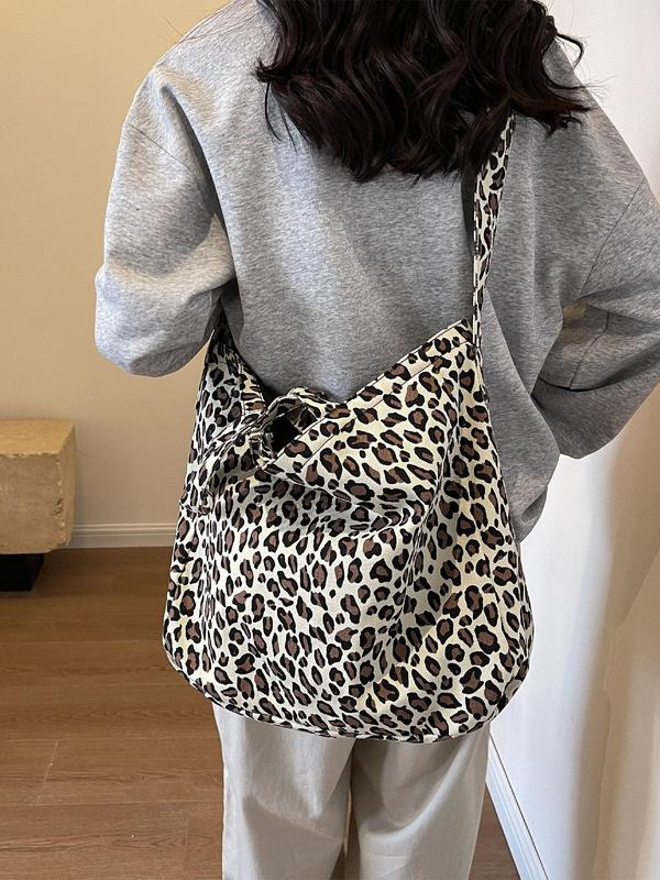 Women's Fashion Leopard Pattern Tote Bag, Casual Crossbody Bag for Women, Large Capacity Work Bag, Crossbody Bag for Daily Life, Trendy All-match Handbag for Commuters and Students