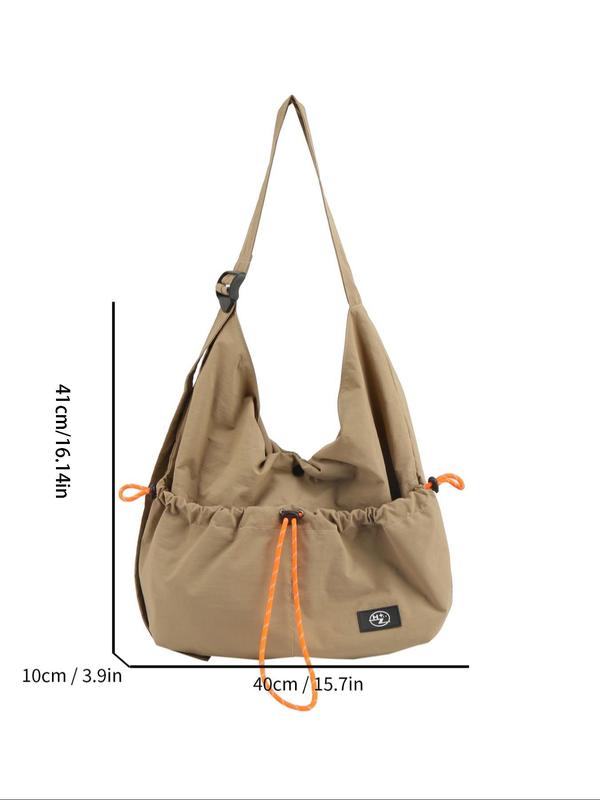 Women's Plain Shoulder Bag, Large Capacity Drawstring Tote Bag for Work, Handbags for Women, Casual Versatile Daily Commuting Bag, Girl Fashionable Bag, Fall Outfits, Earthtone Fall Freshness Gift, for Fall