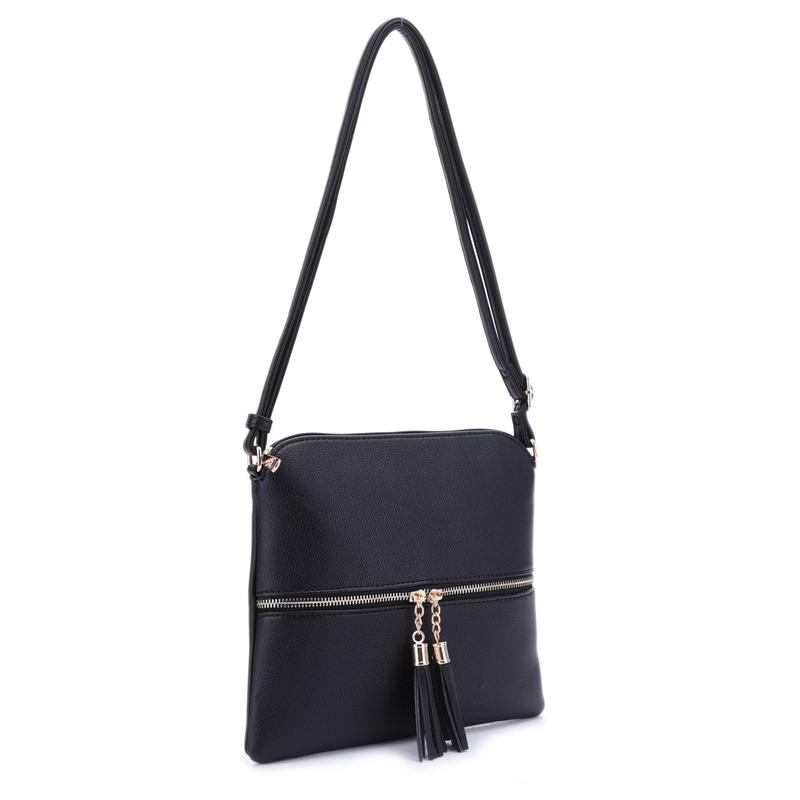 SG SUGU Lillia Stylish Vegan Leather Crossbody Bag with Tassel Zipper Detailing