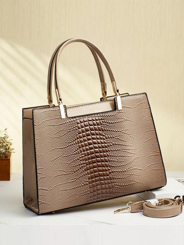 Women's Summer Adjustable Pu Leather Zip Satchel Handbag Tote Work Bag, Fashionable Plain Pu Leather Handbag,  Luxury Designer Handbags Casual Versatile Zipper Handbag with Adjustable Strap, Back To School Luxury Designer Handbags