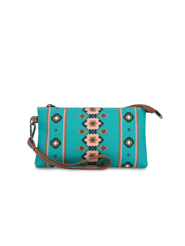 Random Ethnic Pattern Canvas Clutch With Chain Strap,  Boho Style Zipper Wallet For Women, Spring Trendy Beach Bag For Travel