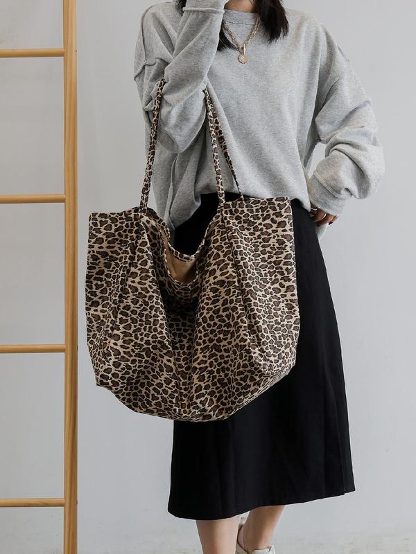 Fashion Leopard Print Tote Bag, Casual Large Capacity Shoulder Bag for Women, Trendy All-match Bag for Daily Use, Stylish Designer Bag