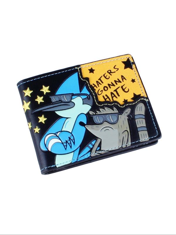 Men's Vintage Colorblock Cartoon Star Graphic Short Bifold Wallet, Fall Outfits, Fall Freshness, Casual PU Leather Card Holder, Fashionable Y2k Wallet for Daily Use