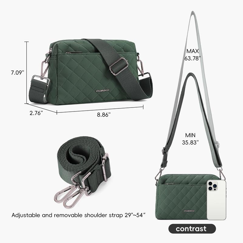 WESTBRONCO Quilted Crossbody Bags for Women Small Crossbody Purse Nylon Lightweight Shoulder Handbags with Adjustable Strap