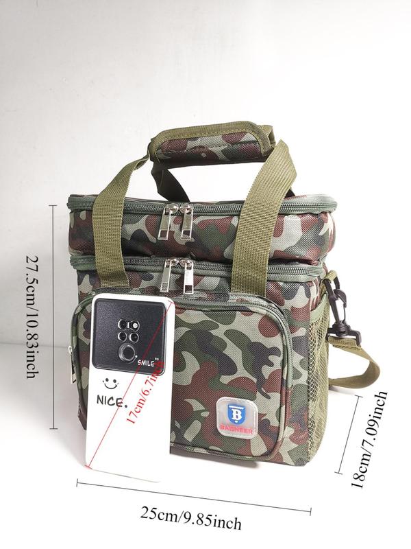 Camo Pattern Plain Color Lunch Bag, Large Capacity Heated Insulated Lunch Bag, Outdoor Camping Food Drink Insulated Case, Travel Storage Bag