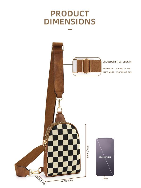 Checkered Pattern Fanny Pack, Fashionable PU Leather Sling Bag for Women, Casual Versatile Zipper Crossbody Purse with Detachable Strap for Travel & Daily Unique Everyday Designer Bags