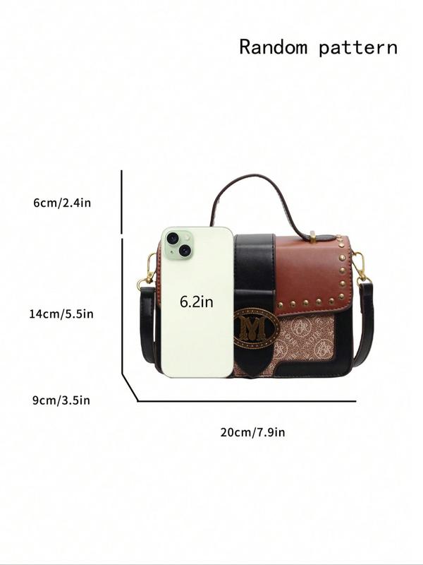 Women's Fashionable Letter Pattern Handbag, Vintage Crossbody Bag with Rivets Inlaid, Elegant All-match & Exquisite Handbag for Daily Use