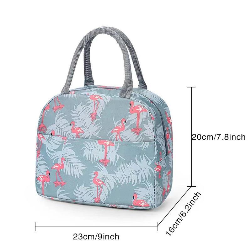 Letter & Flamingo Pattern Lunch Bag, 1 Count Portable Insulated Bento Bag, Reusable Lunch Box Bag for School, College, Office, Picnic, Camping