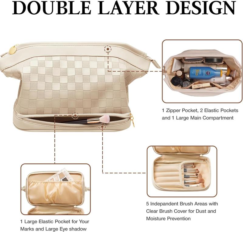 Large Makeup Bag, Double Layer Makeup Bag Organizer, Toiletry Bag For Women, Cosmetic Travel Bag, Leather Makeup Bag, Portable Toiletry Bag, Waterproof Roomy Bag For Women And Girls