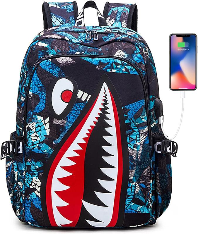 Shark Teens Backpacks Fashion Schoolbag Casual Waterproof Travel USB Laptop Backpack (Style 4)