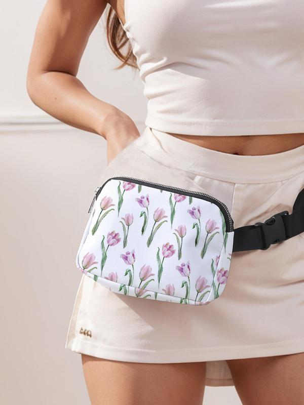 Fashion Flower Pattern Fanny Pack, 2024 New Style Casual Versatile Zipper Crossbody Bag for Women, Trendy All-match Bag for Daily Travel Work Commute