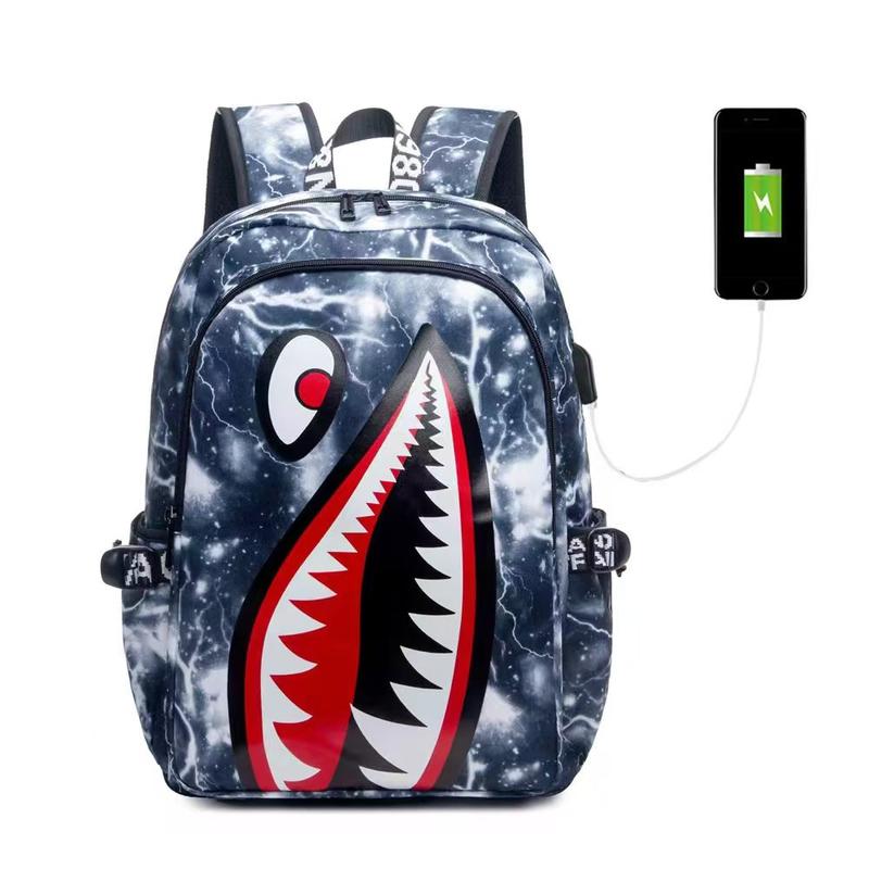 Shark Teens Backpacks Fashion Schoolbag Casual Waterproof Travel USB Laptop Backpack (Style 4)