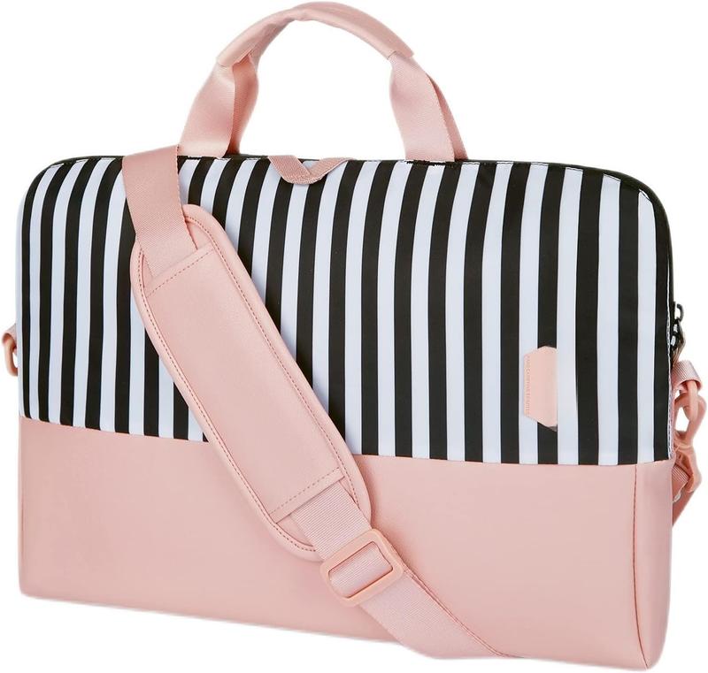 Laptop Bag for Women, 15.6 Inch Laptop Case Slim Computer, Work Briefcase, For Travel, Pink Stripes