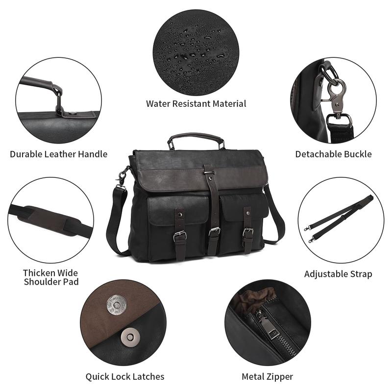 SEYFOCNIA Leather Messenger Bag for Men,Vintage Mens Laptop Bag Water Resistant Business Travel Briefcase Satchel Work Computer Bag